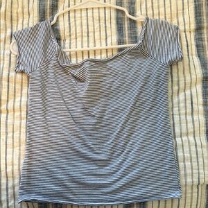 Brandy Melville White and Blue Asymmetrical Tee with Relaxed Fit💙